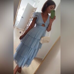 Altar'd State Light Blue Ruffled Maxi Dress